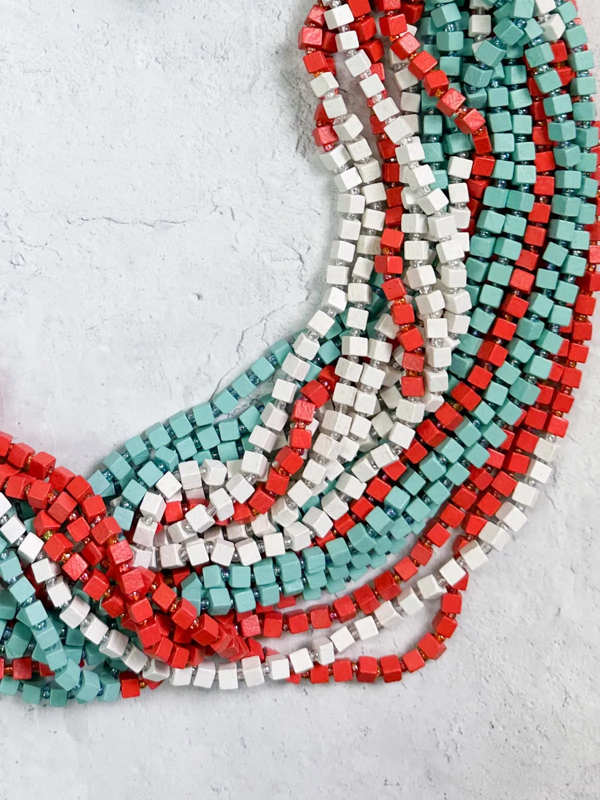 Colorblocked The Next Pashmina Beaded Necklace, Red/Turquoise/White