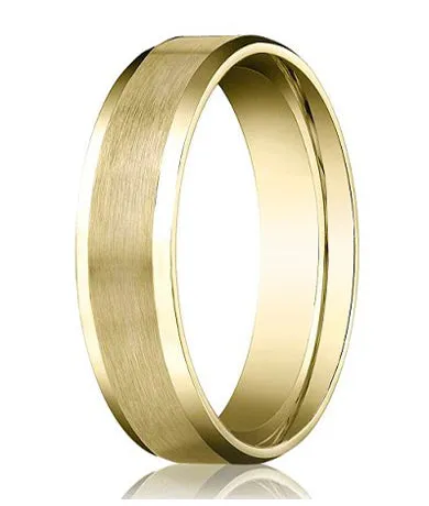 Comfort-fit 18K Yellow Gold Wedding Band with Beveled Edge Satin Finish – 4 mm