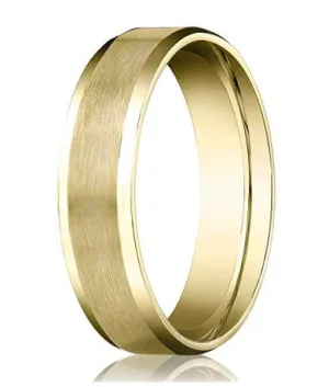 Comfort-fit 18K Yellow Gold Wedding Band with Beveled Edge Satin Finish – 4 mm