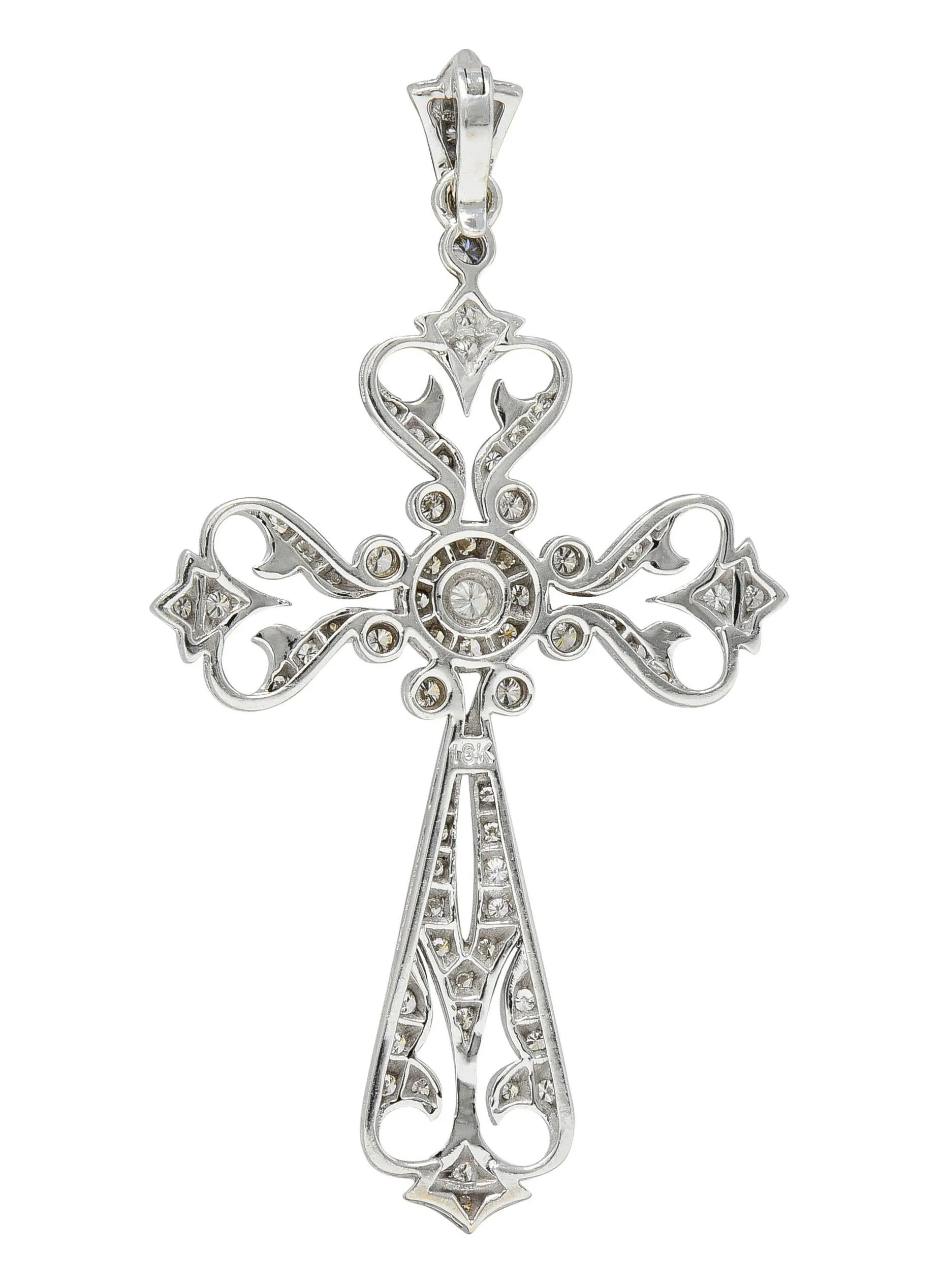 Contemporary 0.90 CTW Diamond 18 Karat White Gold Cross Enhancer Pendant