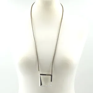 Contemporary cut our square pendant on long leather necklace
