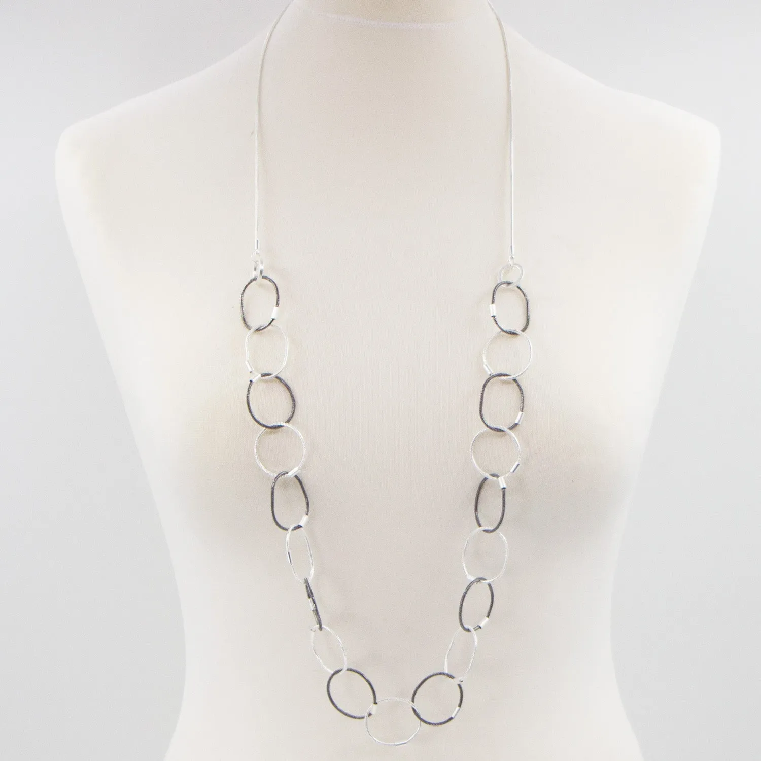 Contemporary interlinked circles long necklace