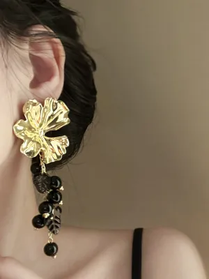 Contrast Color Flower Shape Pleated Earrings Accessories Drop Earrings