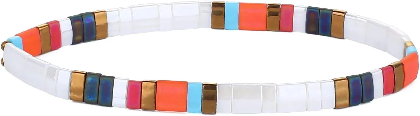 CQUAN CHI Tila Friendship Stand Bracelets for Women Handmade Charm Square Beads Stackable Bracelet Holiday Jewelry