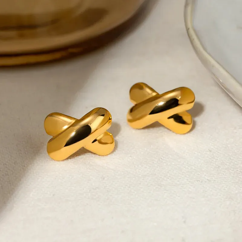 Crossover Gold Stud Earrings