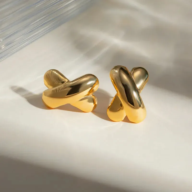 Crossover Gold Stud Earrings