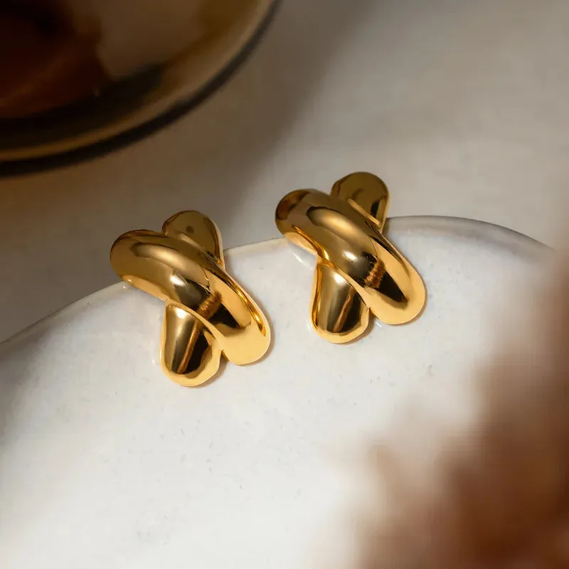 Crossover Gold Stud Earrings