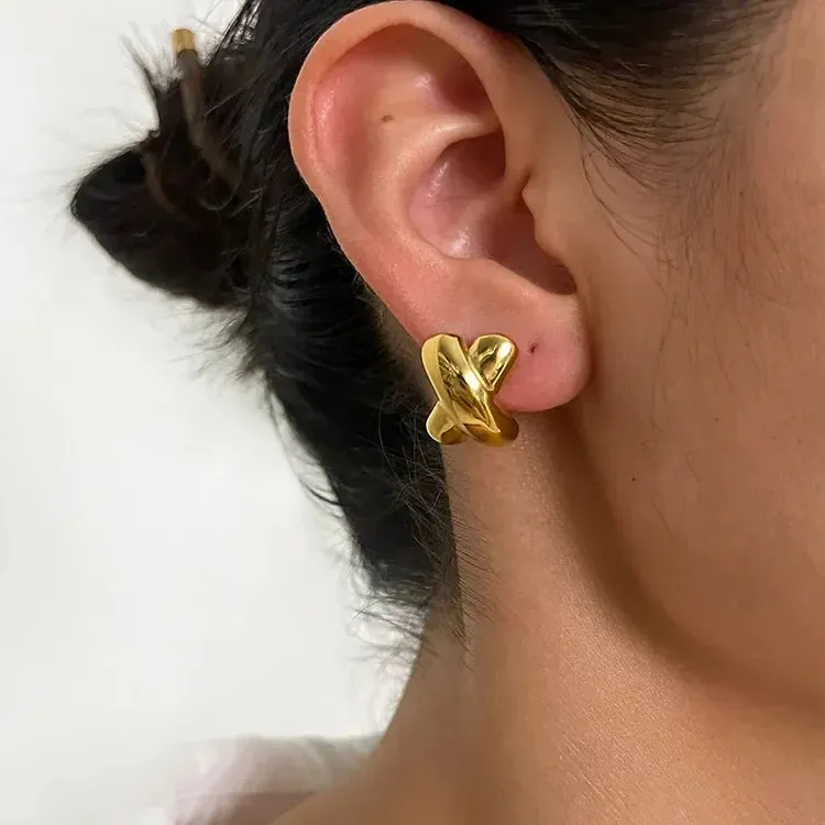 Crossover Gold Stud Earrings