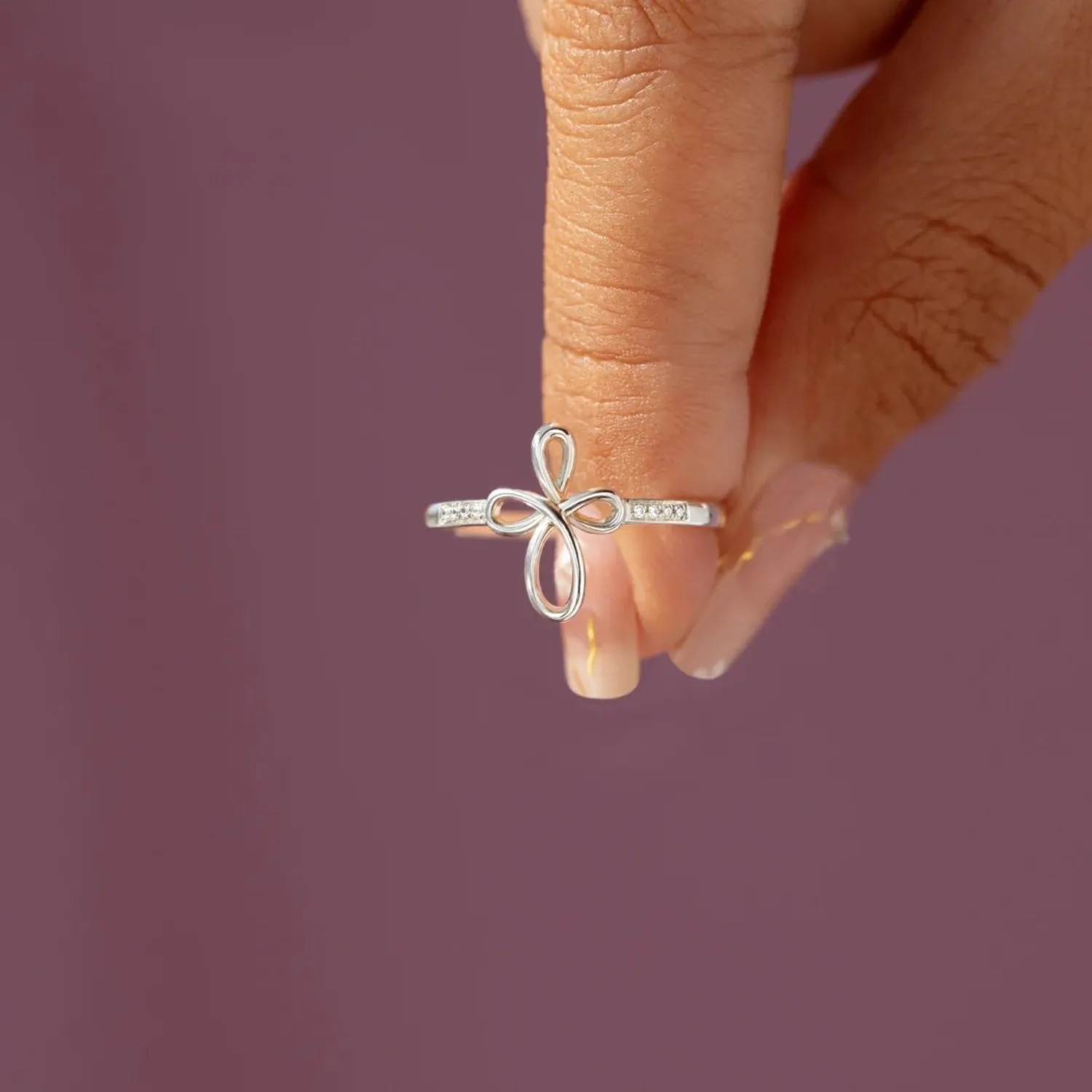 Dainty Silver Infinity Cross Ring for Women