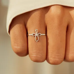 Dainty Silver Infinity Cross Ring for Women