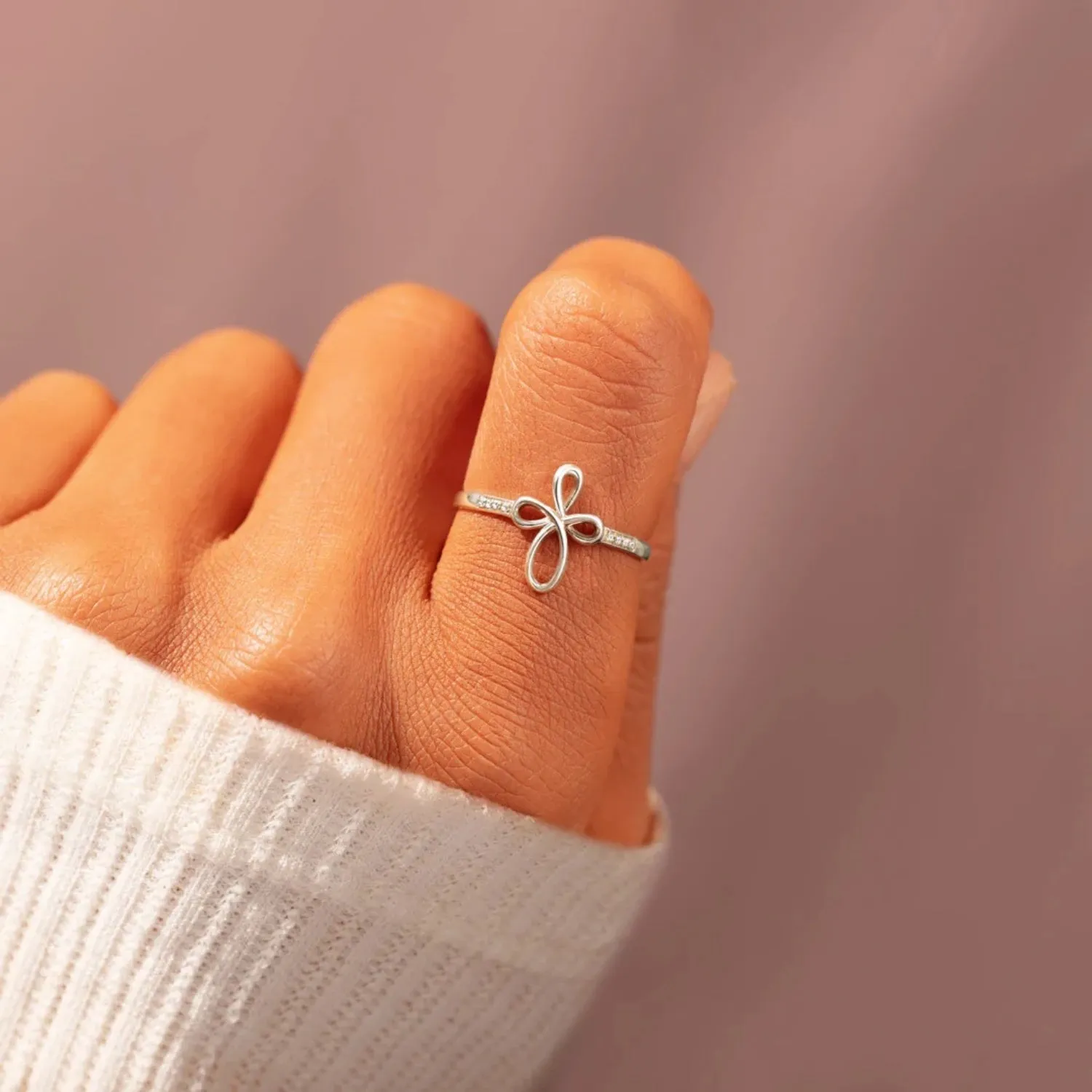 Dainty Silver Infinity Cross Ring for Women
