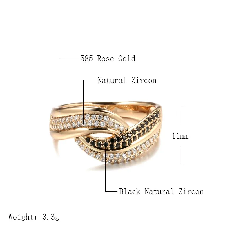 Dazzling Filled 14K Rose Gold Double White Black AAA  CZ Diamonds Crossing Design Women Rings Luxury Gothic Jewelry