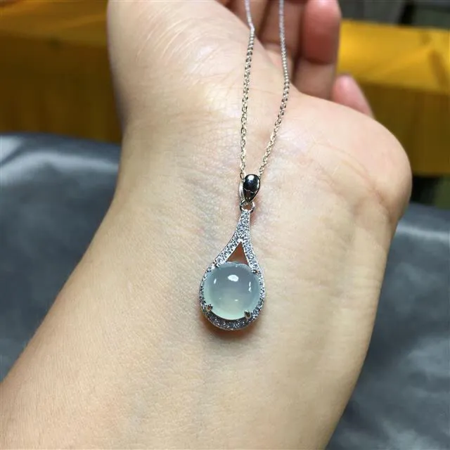Designer original natural ice seed chalcedony egg round pendant necklace