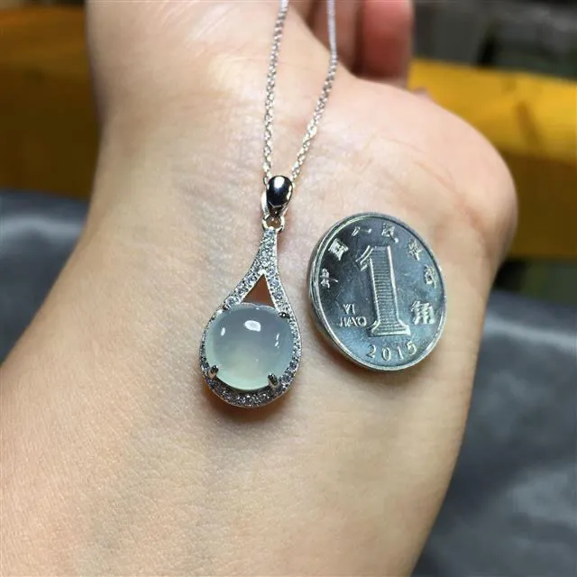 Designer original natural ice seed chalcedony egg round pendant necklace