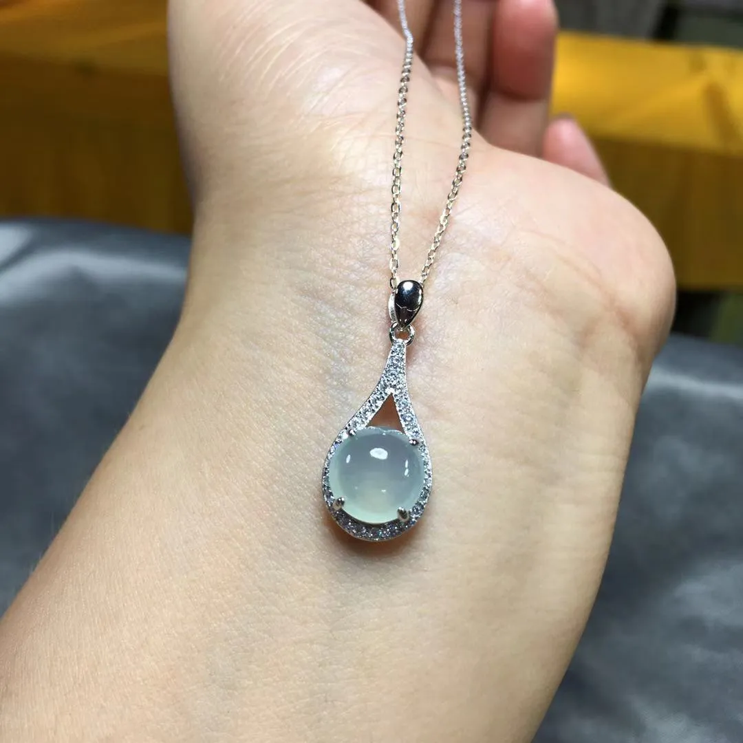 Designer original natural ice seed chalcedony egg round pendant necklace