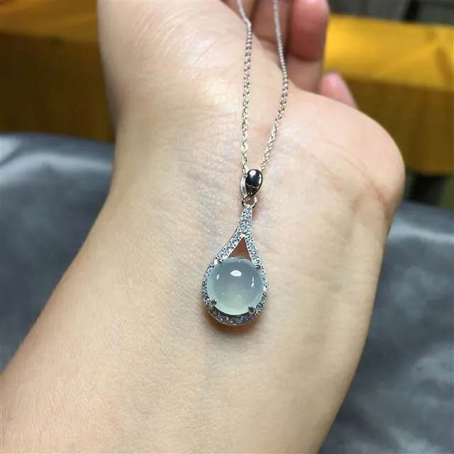 Designer original natural ice seed chalcedony egg round pendant necklace