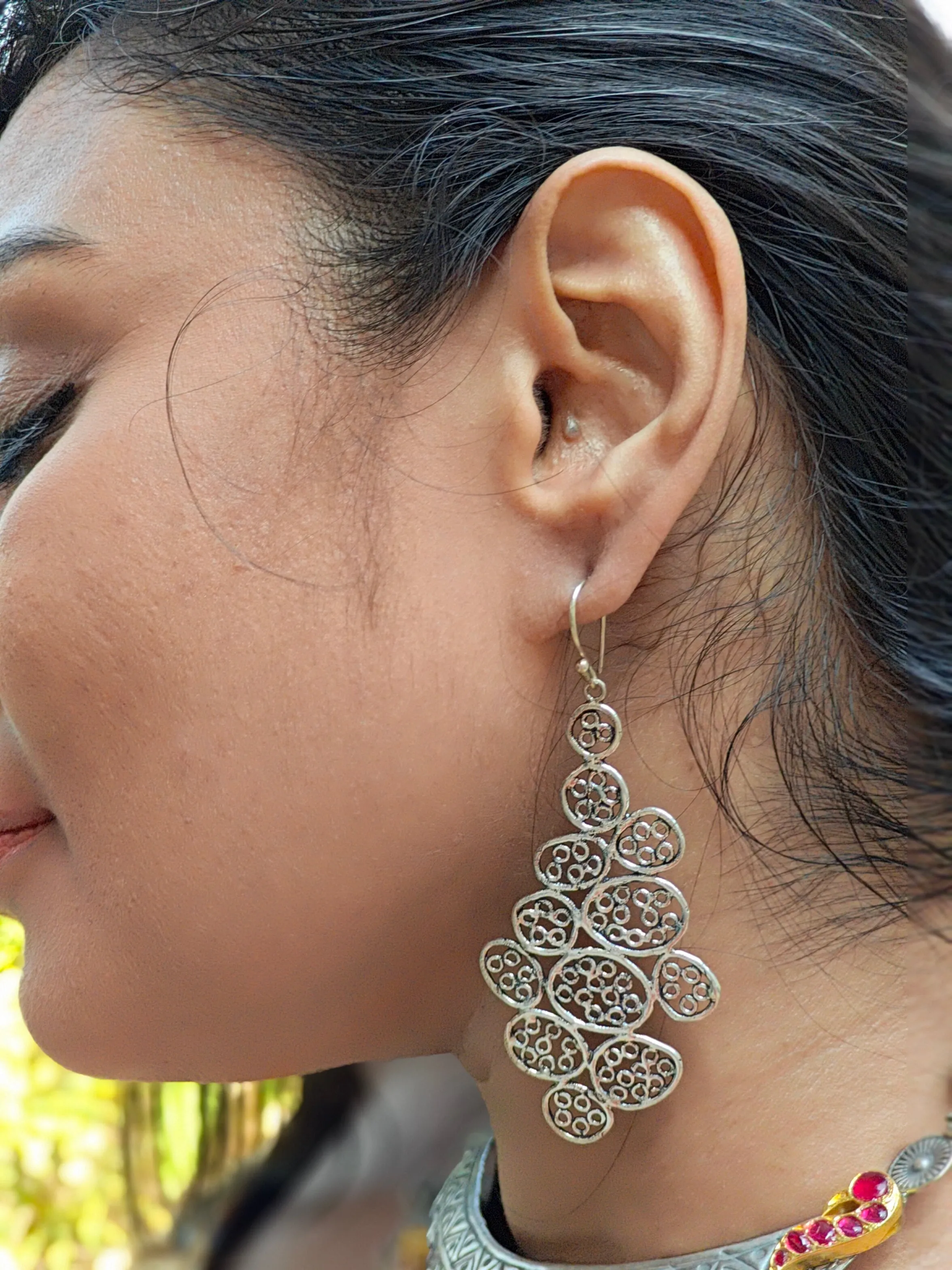 Designer Silver Statement Earrings - Modern Boho Collection Designed by Surbhie