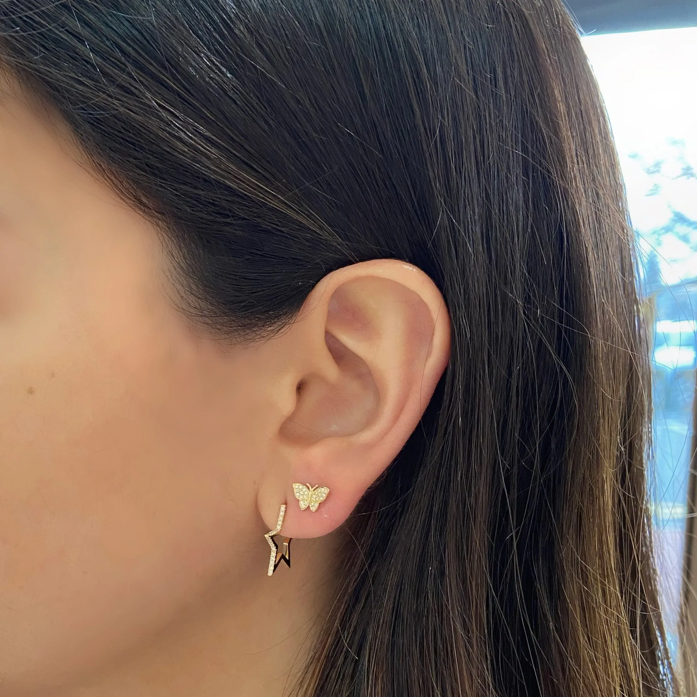 Diamond Small Star Hoop Earrings