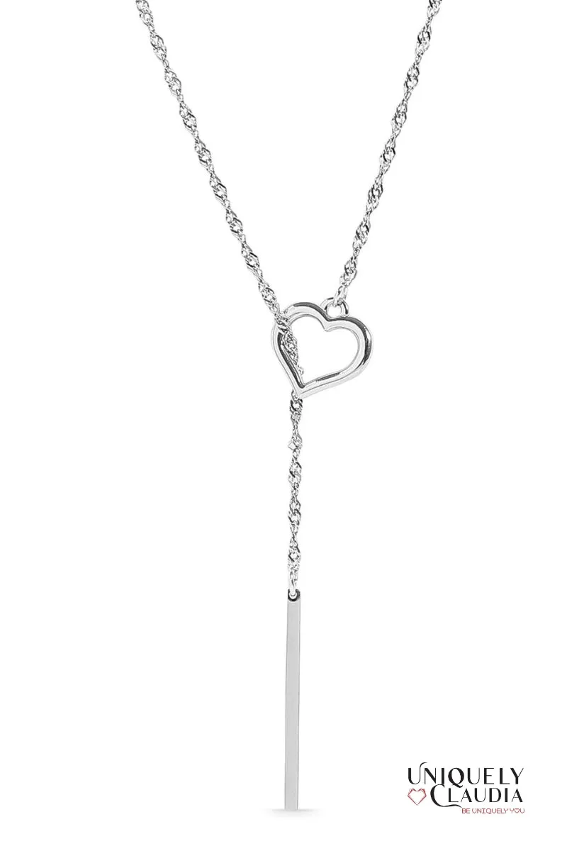 Drop Bar Heart Lariat Necklace