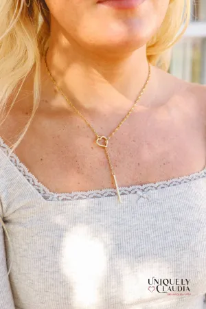 Drop Bar Heart Lariat Necklace