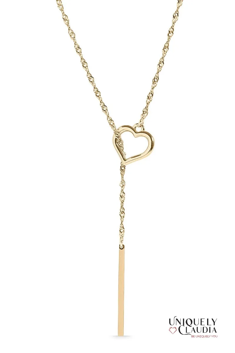 Drop Bar Heart Lariat Necklace