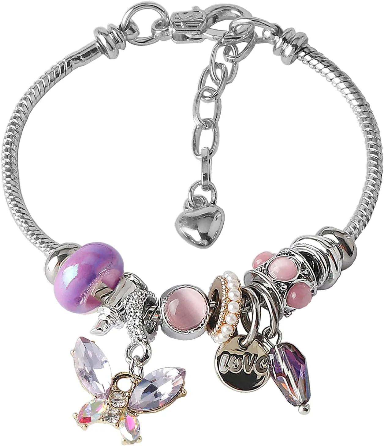 DS Charm Bracelets for girls,exquisite cute cartoon friendship Silver bracelets Stainless Steel Bangle with birthday Gift box, Adjustable girls jewelry Suitable for holiday gifts