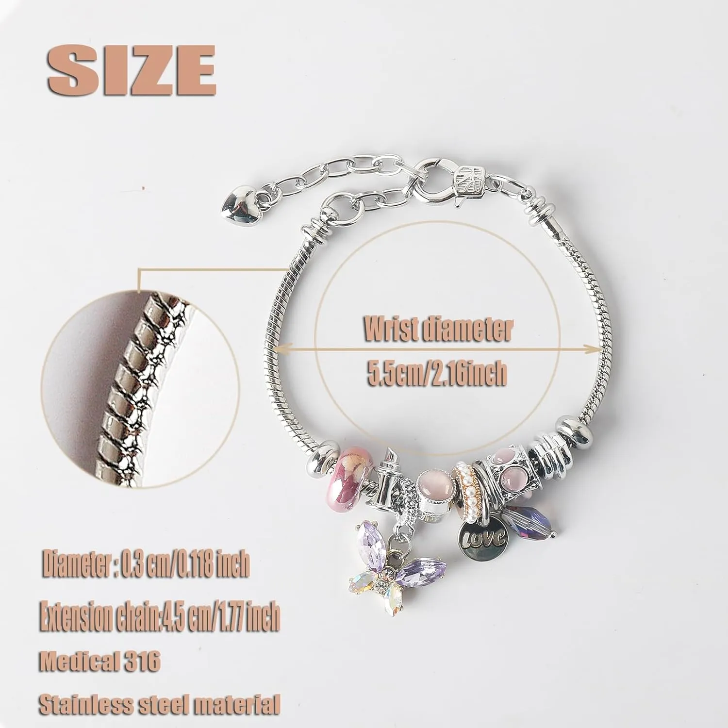 DS Charm Bracelets for girls,exquisite cute cartoon friendship Silver bracelets Stainless Steel Bangle with birthday Gift box, Adjustable girls jewelry Suitable for holiday gifts