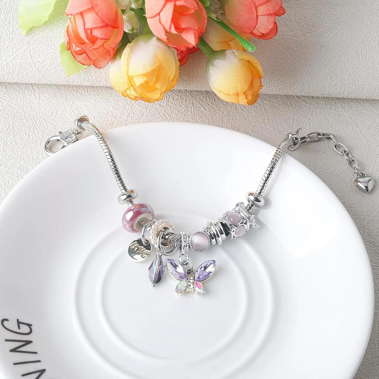 DS Charm Bracelets for girls,exquisite cute cartoon friendship Silver bracelets Stainless Steel Bangle with birthday Gift box, Adjustable girls jewelry Suitable for holiday gifts