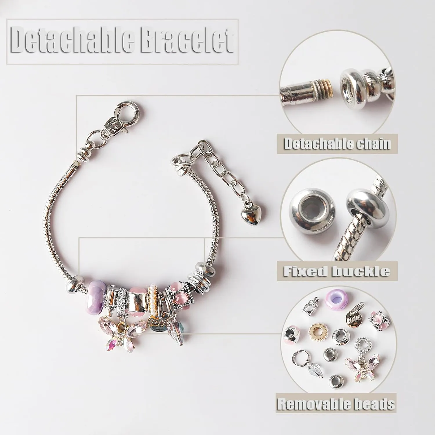 DS Charm Bracelets for girls,exquisite cute cartoon friendship Silver bracelets Stainless Steel Bangle with birthday Gift box, Adjustable girls jewelry Suitable for holiday gifts