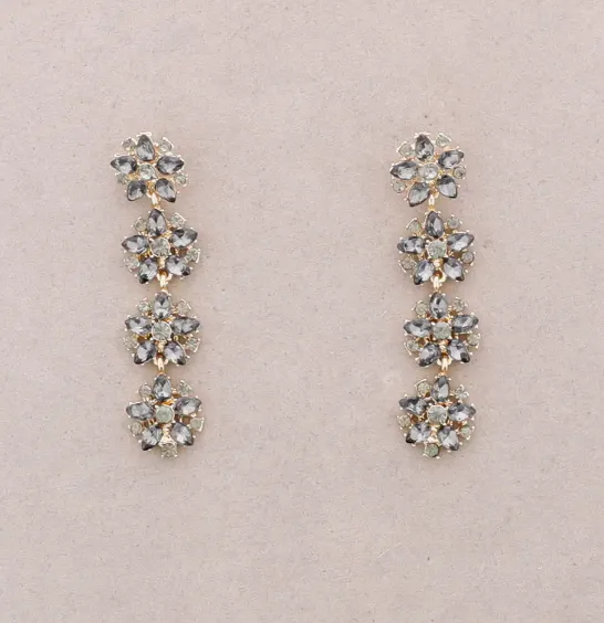 Earrings with 4 Flowers Metal Crystals