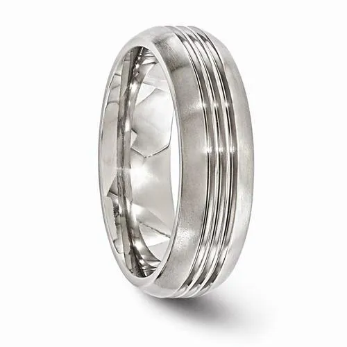 Edward Mirell Titanium Polished Grooved Band - 7mm