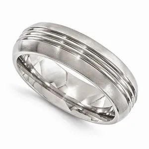 Edward Mirell Titanium Polished Grooved Band - 7mm