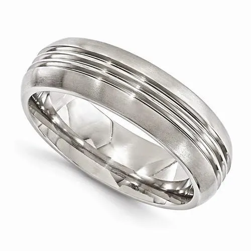 Edward Mirell Titanium Polished Grooved Band - 7mm