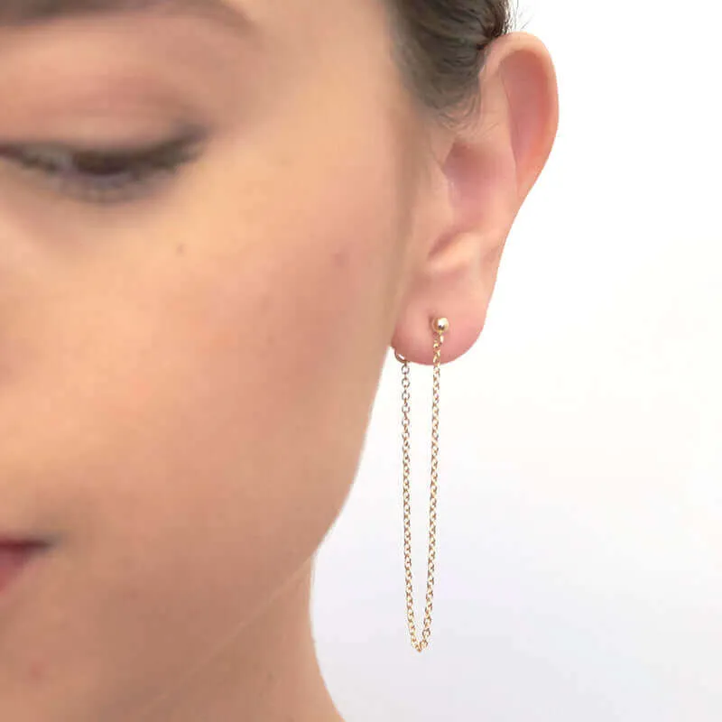 ELAINE LONG CHAIN HOOP EARRINGS