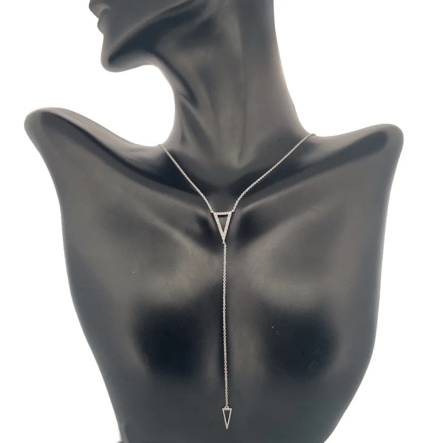 Elegant 14k White Gold Triangle Natural Diamond Necklace