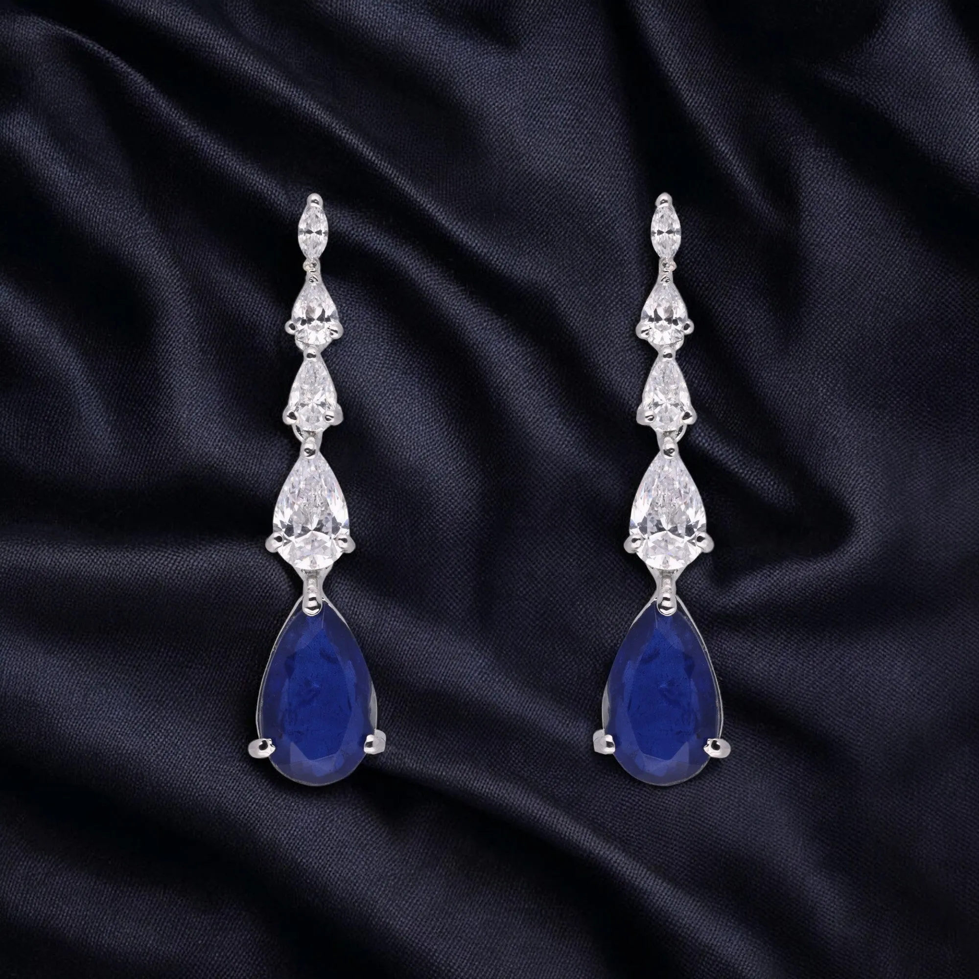 Elegant 925 Sterling Silver Blue Drop Earrings| SKU : 0003534922, 0021326721