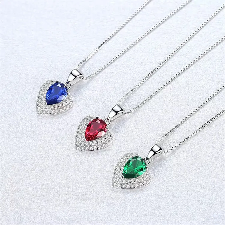 Elegant 925 Sterling Silver Heart Pendant Necklaces with Gemstone Accents