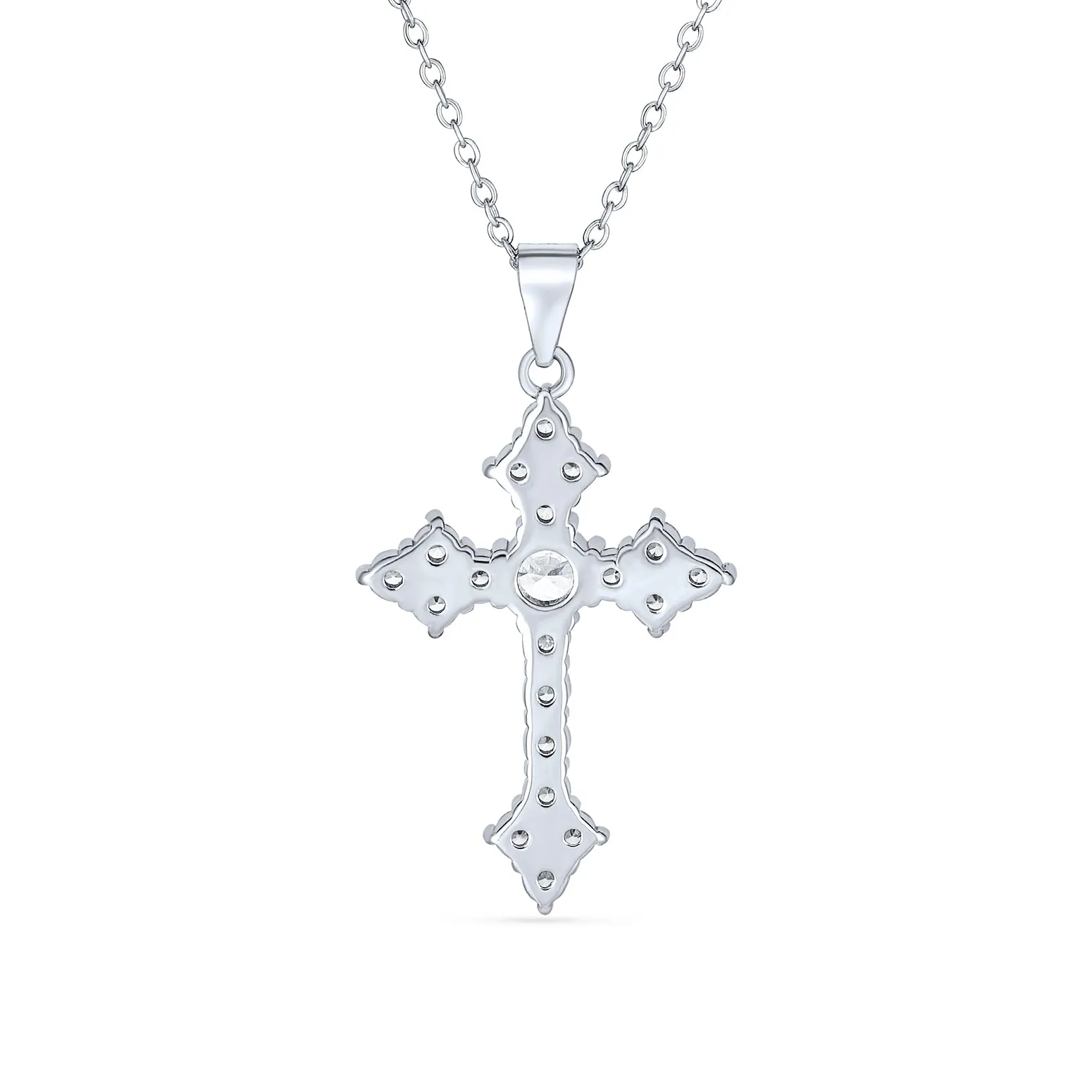 Elegant Bridal Necklace with Vintage CZ Cross Pendant in Sterling Silver