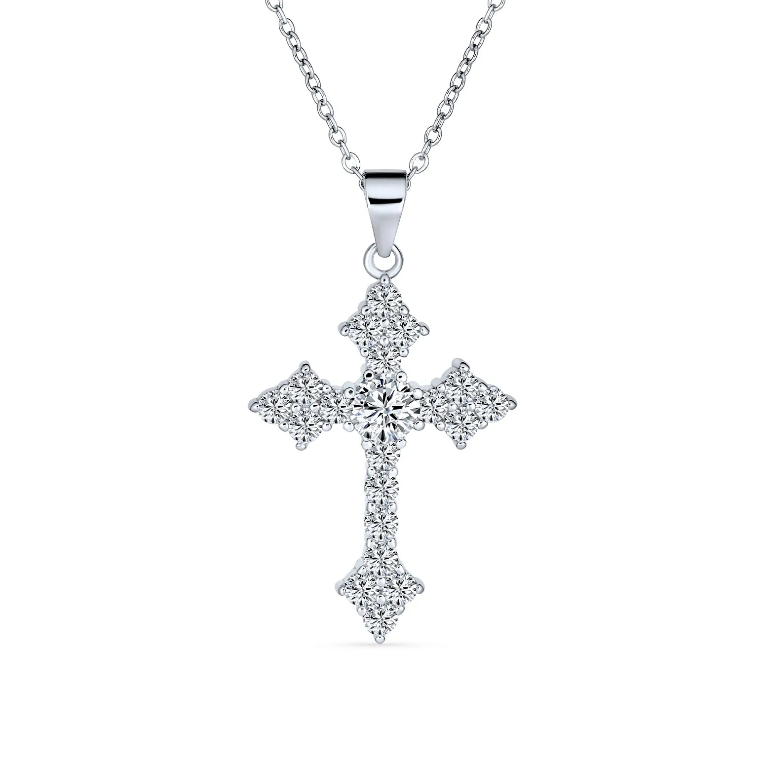 Elegant Bridal Necklace with Vintage CZ Cross Pendant in Sterling Silver