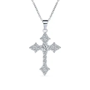 Elegant Bridal Necklace with Vintage CZ Cross Pendant in Sterling Silver