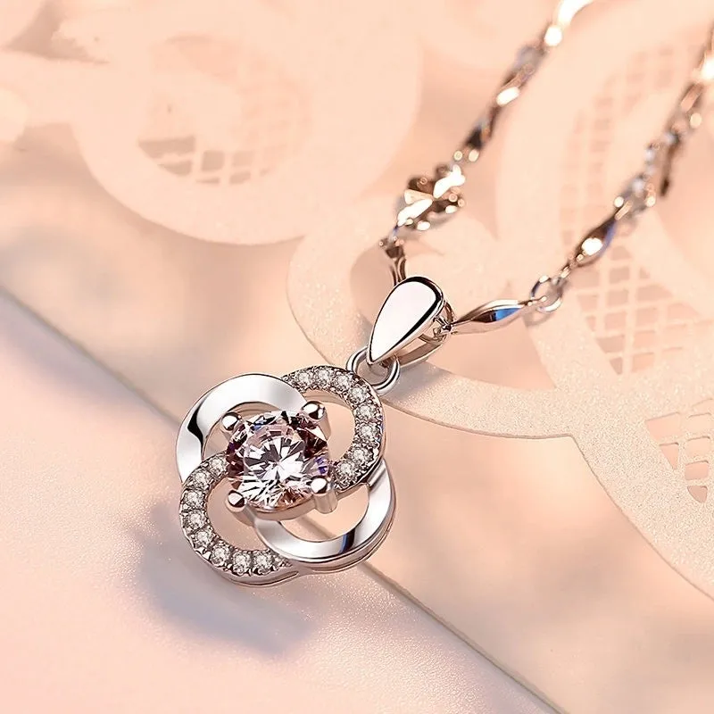 Elegant Four Leaf Clover Copper Plating Zircon White Gold Plated Jewelry Accessories
