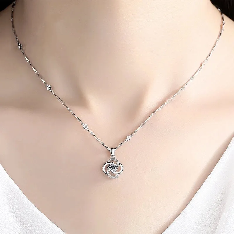 Elegant Four Leaf Clover Copper Plating Zircon White Gold Plated Jewelry Accessories