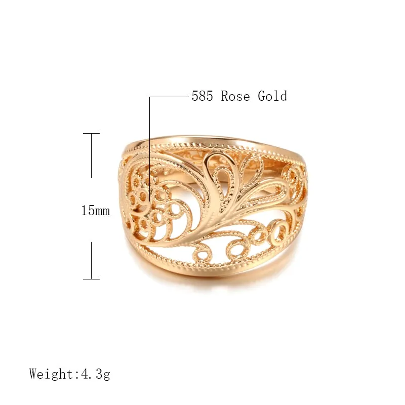 Elegant Hollow Texture Glossy 585 Gold Color Wide Rings For Women