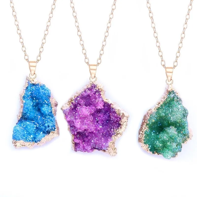 Elegant Irregular Natural Stone Plating Pendant Necklace