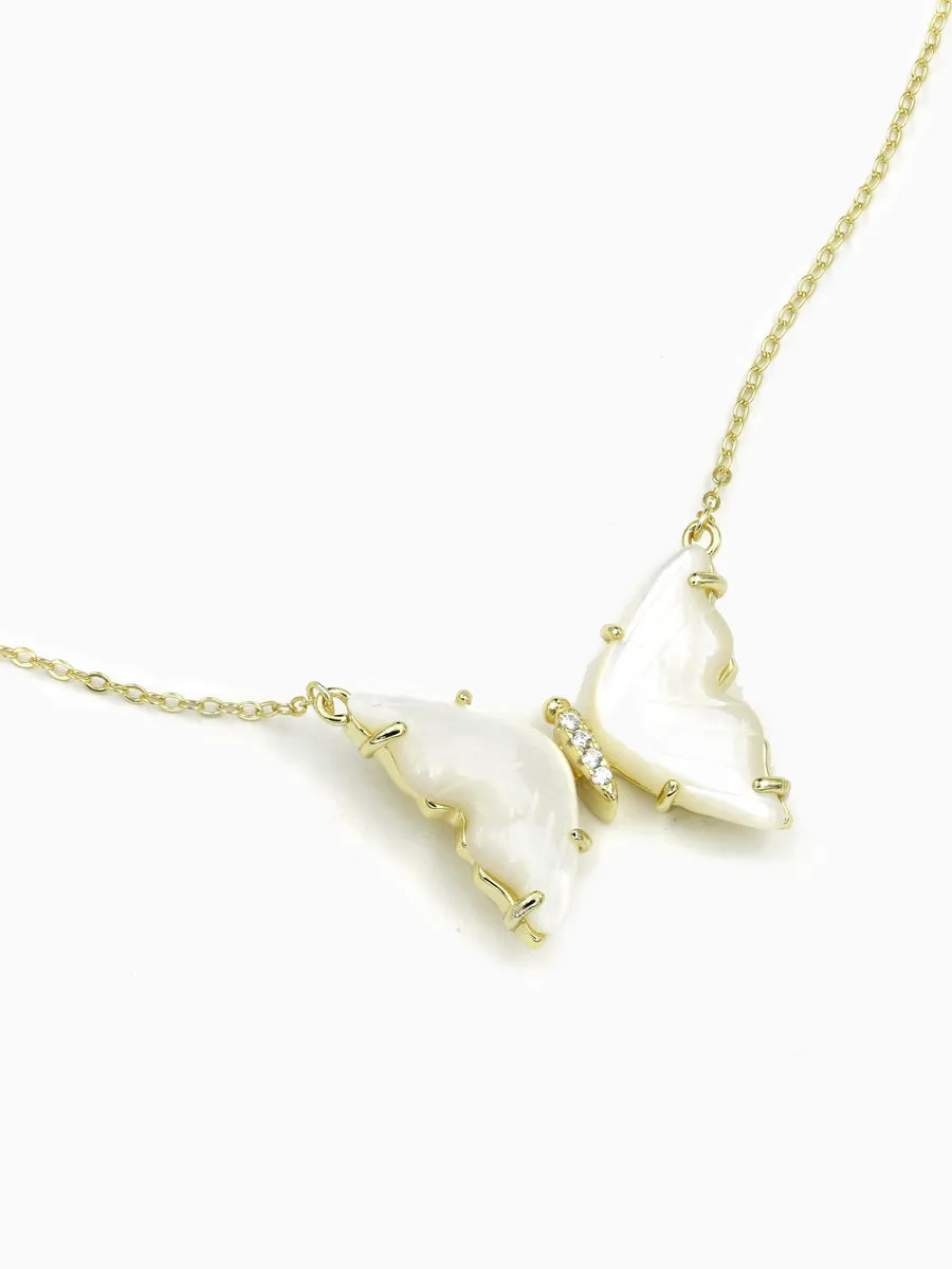 Elegant Mother of Pearl Butterfly CZ Necklace
