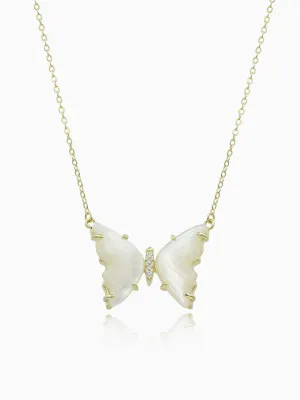 Elegant Mother of Pearl Butterfly CZ Necklace