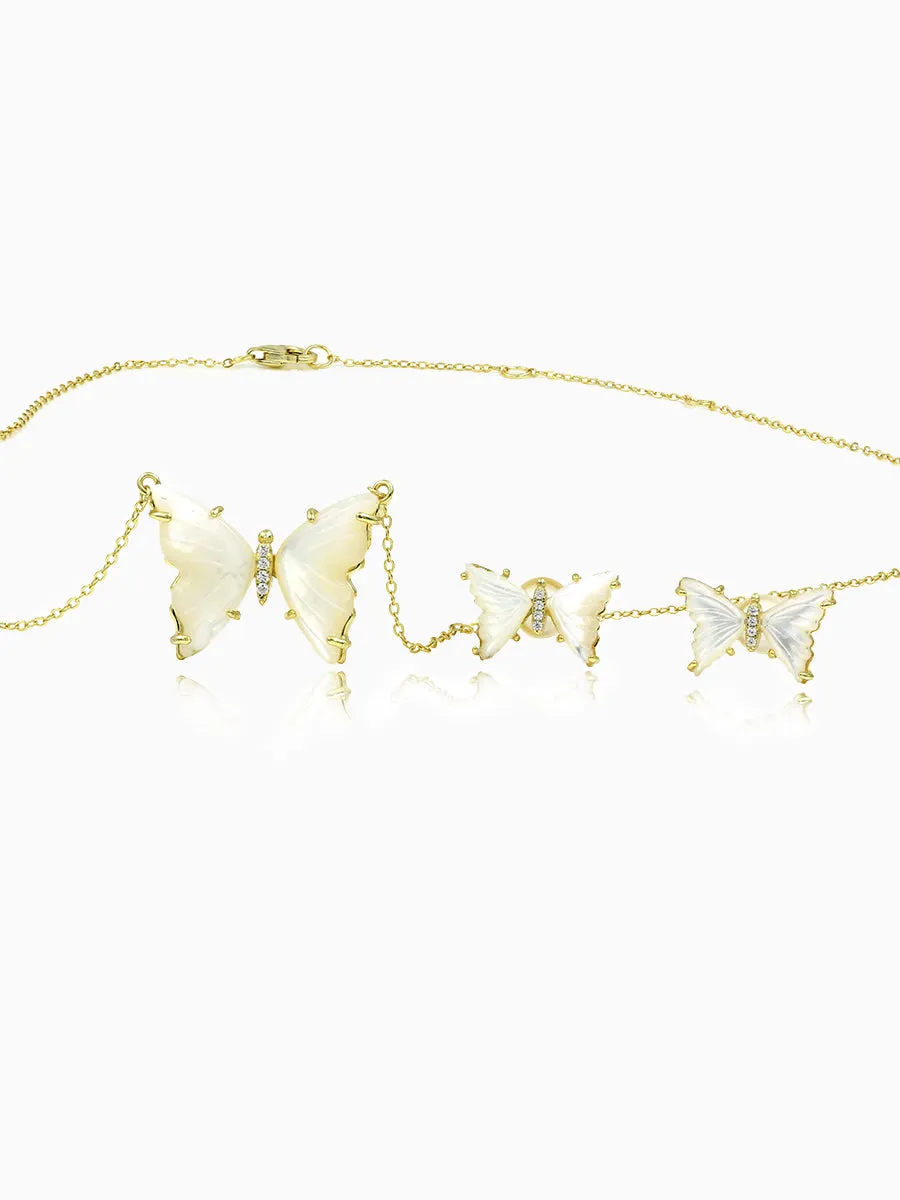 Elegant Mother of Pearl Butterfly CZ Necklace