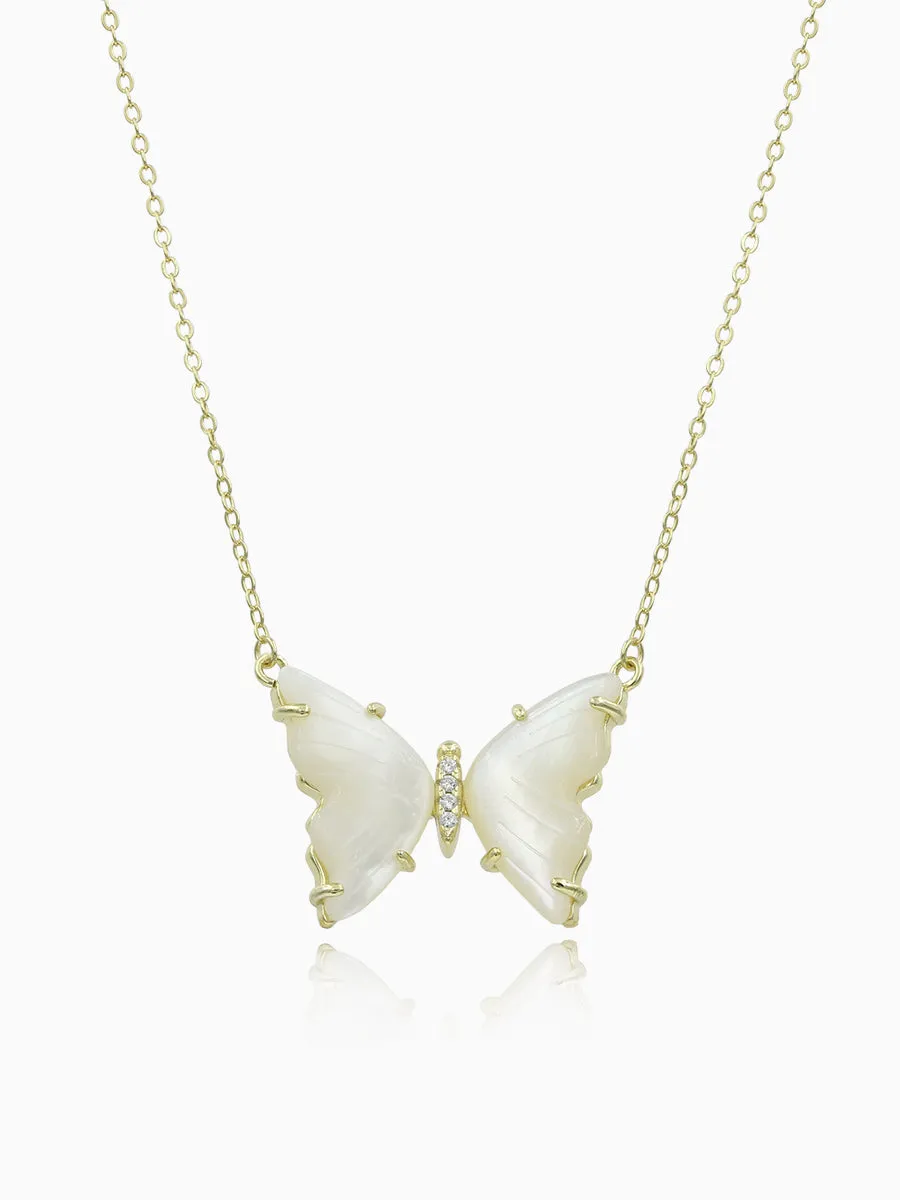 Elegant Mother of Pearl Butterfly CZ Necklace