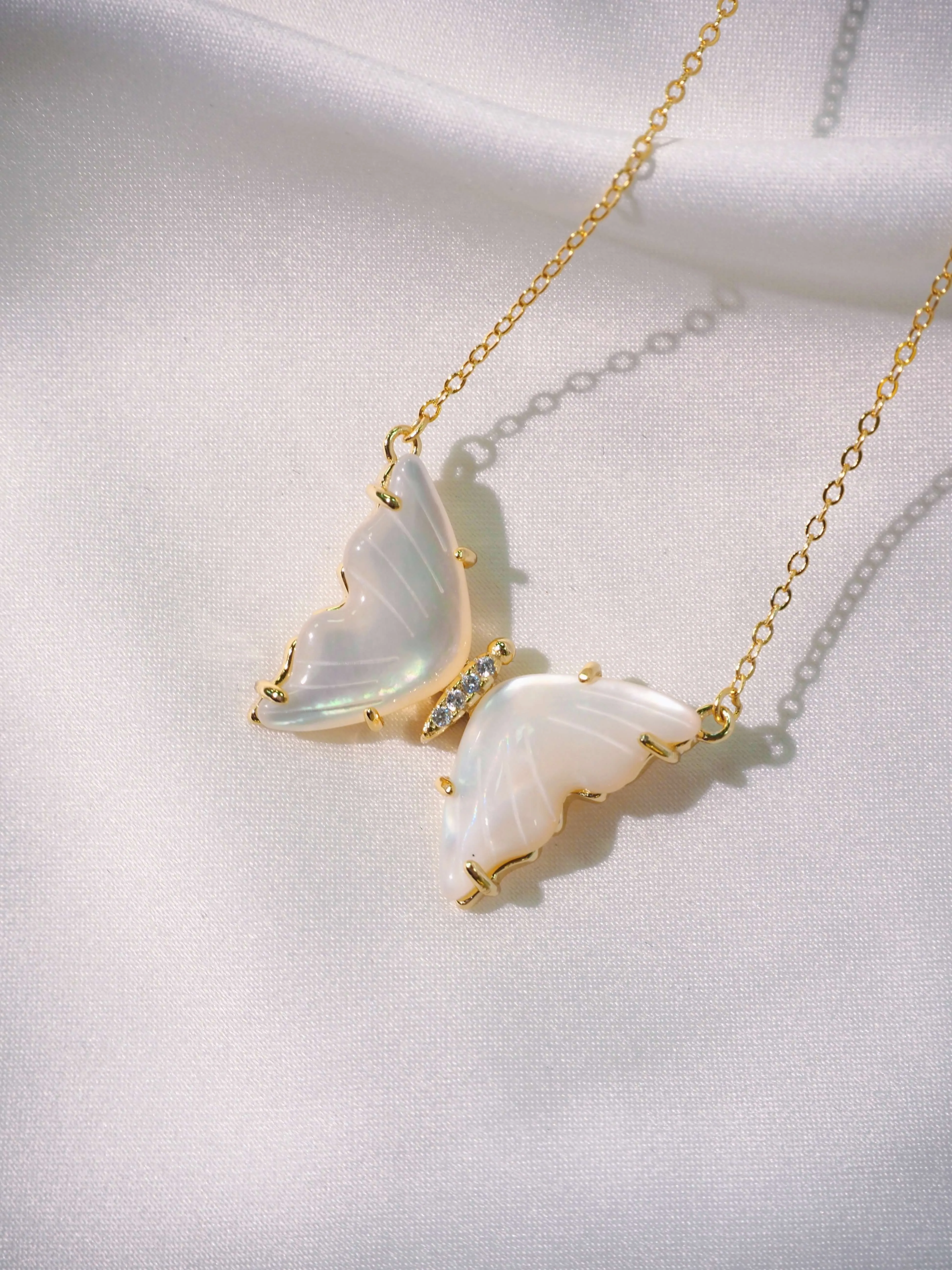 Elegant Mother of Pearl Butterfly CZ Necklace