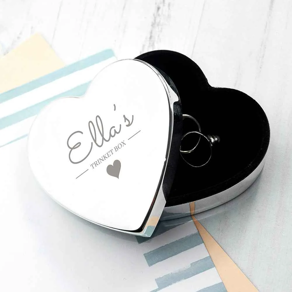 Engraved Contemporary Silver Heart Trinket Box